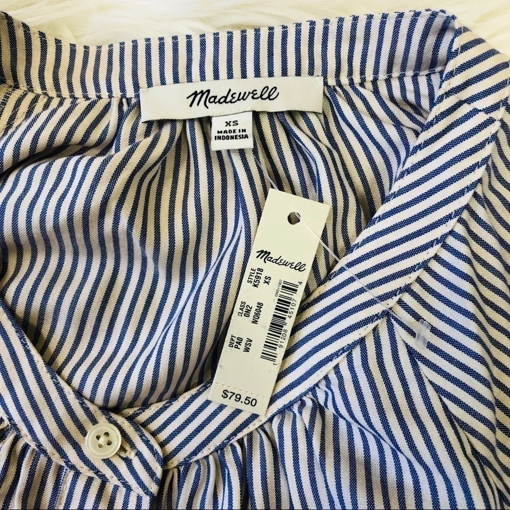 Madewell NWT Stripe Collarless  Shirt XS